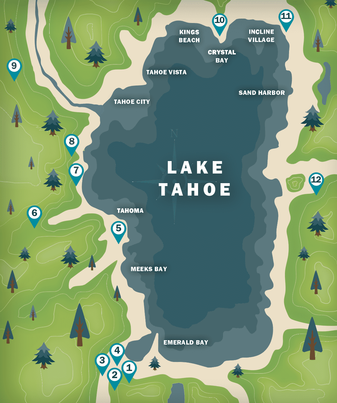 Map of Lake Tahoe hiking trails